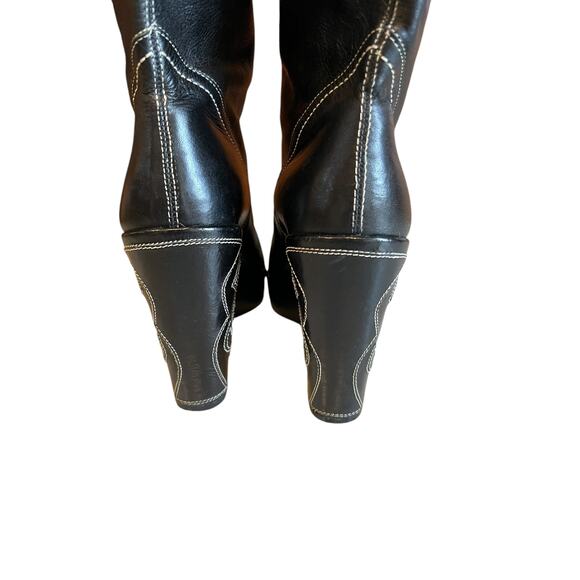 Vintage Y2K Kenneth Cole Embroidered Leather Platform Boots 8 - Picture 8 of 12